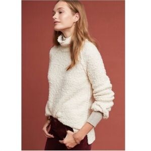 Moth by Anthropologie Juliette Boucle Turtleneck Sweater Ivory Cream Large